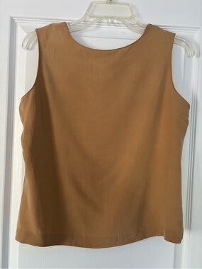 Silk Collection Tan Sleeveless Round-Neck Blouse
